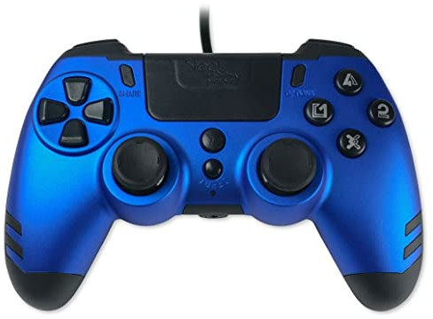 Steelplay Slimpack - Manette filaire (câble de 3m), Compatible PS4/PS3/PC, Double Retour de Vibration, 4 palettes arrière programmables, Ergonomique et Confortable - Bleu