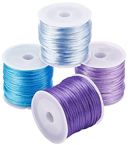 PH PandaHall 4 Couleur Cordons en Nylon, 40m Queue de Rat Satin Cordon 2mm Tressé Perles Cordon Fil de Nylon pour Fabrication de Bijoux Artisanat Ornement Noeud Chinois Collier Bracelet
