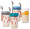 Overnight Oats Gläser mit Deckel und Löffel, 4 Stück Overnight Haferbehälter Hafergläser, Auslaufsicherer Joghurtbecher, Essensbehälter für Müsli, Milch Unterwegs, Wiederverwendbare Becher (600ml)