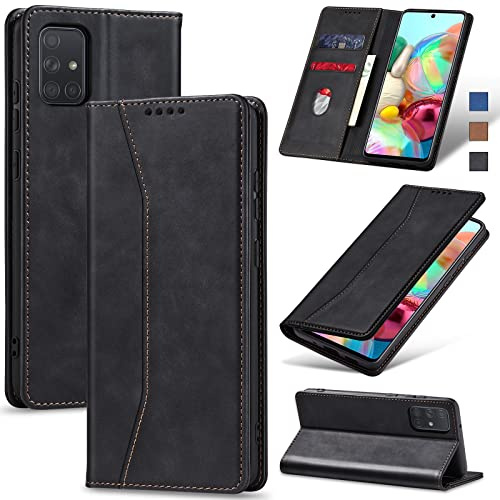 Jasonyu Wallet Case for Samsung Galaxy A71 4G, Flip PU Leather, Black | Card Holder, Kickstand, Magnetic Closure, Shockproof TPU, Folio Flip Phone Cover
