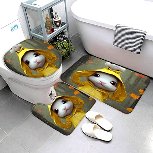 Badematten Set 3D 40x60 Hamster Badezimmerteppich-Set absorbierend 3-teiliges maschinenwaschbare weich badteppich schnell trocknend Tier Cartoon Kawaii Badvorleger mit wc deckelbezug
