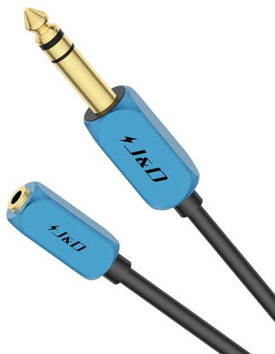 J&D 1/4 inch to 3.5 mm Headphone Adapter, 3.5 mm 1/8 inch TRS Female to 6.35 mm TRS Male Stereo Audio Extension Cable with Heavy Duty Aluminum Alloy Shell, 0.31 Meter