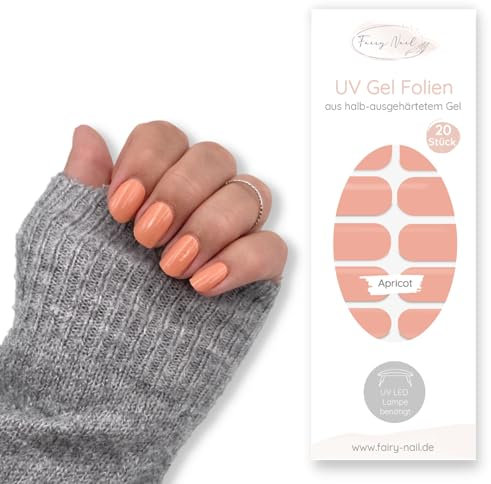 Fairy Nail UV Nagelfolien selbstklebende Gelfolien halb ausgehärtet 20 Stück Nailwraps Nagellackstreifen zum aufkleben… (Apricot)