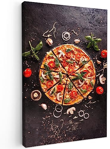 MuchoWow© Leinwandbild 40x60 cm Dekoration Wohnzimmer Bilder Pictures Wall Decoration Living Room Wohnungs Deko Moderne Bild Bild Küche - Pizza - Gemüse - Kräuter - Lebensmittel - Essen