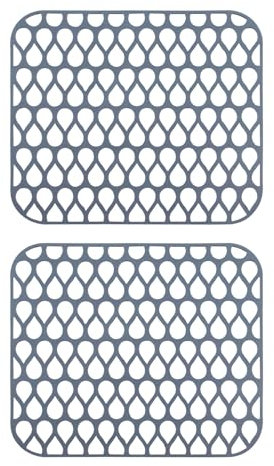 Tycoonest 2 Pack Silicone Kitchen Sink Mats, Heat Resistant Protector Pads for Ceramic Stainless Steel Sink, Non-Slip Dish Cushion Draining Grid Grey
