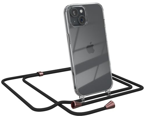 EAZY CASE Handykette kompatibel mit iPhone 15 Handyhülle mit Umhängeband, Handykordel mit Schutzhülle, Silikonhülle, Hülle mit Band, Stylische Kette für Smartphones, Schwarz - Clips Rosé