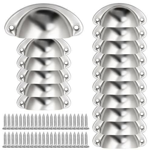 16 Pcs Cup Drawer Handles with Fixing Screws, Chrome Half Moon Vintage Handles, Drawer Cup Pull Handles for Cupboard Wardrobe Cabinet