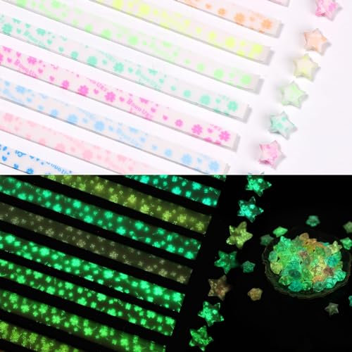 840pcs Origami Star Paper, Glow in The Dark Lucky Stars Paper Strips Luminous Folding Paper Strips Star Decoration for Arts Paper Craft Gift Decor Supplies (4 Styles)