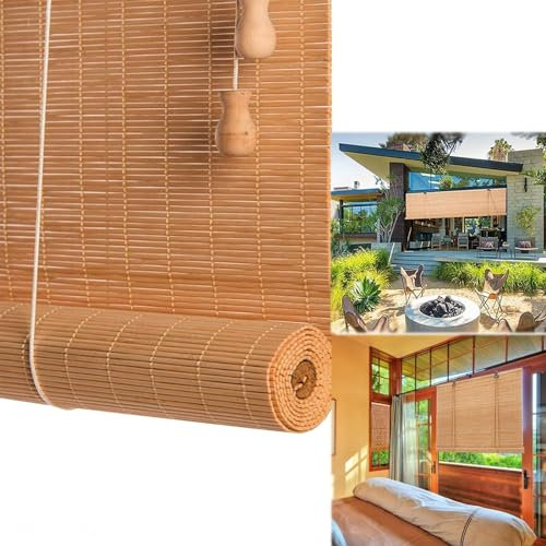 Retro Bambus Rollo Bambusrollo Bambus Jalousie Seitenzugrollo, Outdoor Bambusrollo Vorhang, Wetterfest Sonnenschutz Rollo Anpassbare Größe, Innen Sichtschutz Garten Lichtfilter-Rollo