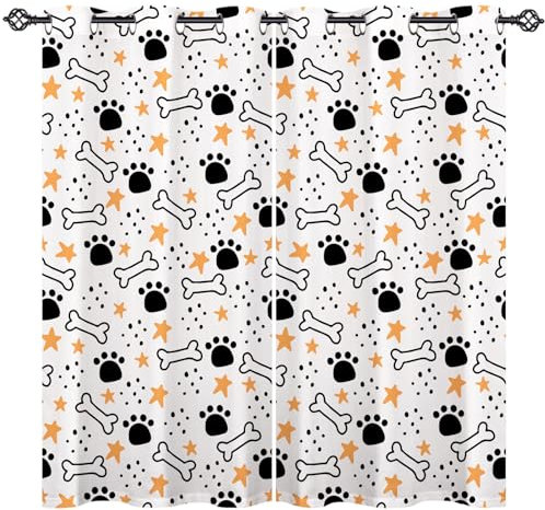 ANHOPE Hund Knochen Welpe Pfote Verdunklungsvorhänge mit Ösen Blickdichte Gardinen Blackout Curtain Thermo Vorhänge Kinder Jungen Mädchen Schlafzimmer Wohnzimmer Vorhang 2er Set H 138 x B 117 cm