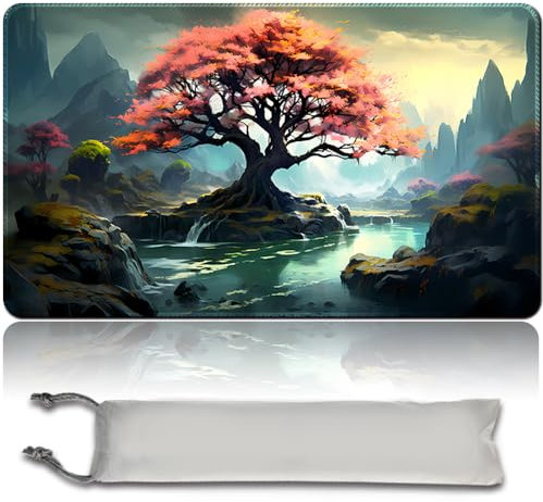 MPLR BOARD GAME Brettspiel MTG Spielmatten+Kostenlose wasserdichte Bag,Stitched Edges,Smooth Rubber Surface,MTG PlayMat with Zones(An original Black Lotus Playmat) (pink Tree - NO Zone)