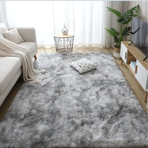 Plüsch Shaggy Teppiche Seidig Glatte Pelzteppiche Moderne Indoor Plüsch Flausch Teppiche Anti-Rutsch-Spielmatte Bodenteppichmatte (hellgrau, 140x200cm)