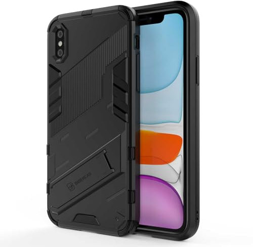 Knoowcase for iPhone X Case iPhone XS Phone Case with Kickstand Military Grade Shockproof Hard PC Shell Soft TPU Bumper Case Heavy Duty Protective Phone Case for iPhone X/XS, Black
