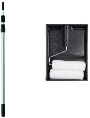 Harris Seriously Good Aluminium Extension Pole, 3m & 101092005 Essentials Walls & Ceilings Twin Set | 1 x Tray, 1 x Frame, 2 x Roller Sleeves | 9