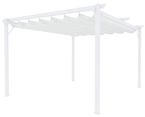 BRICOZONE Pergola Gazebo Giardino Bianco Acciaio 3x4M | Telo Retrattile, Impermeabile, Richiudibile, Design Moderno Elegante