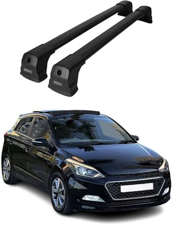 OMAC Dachträger Querträger kompatibel mit Hyundai i20 II Schrägheck 2014-2020 – 2 Stangen – Abschließbar – Aluminium Schwarz