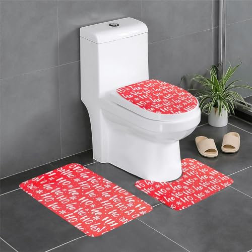 TietYaer 3-teiliges Badezimmerteppich-Set mit weihnachtlichem Hintergrunddruck, konturierter WC-Vorleger, Badematte und WC-Deckelbezug, weich, Haushaltswaren