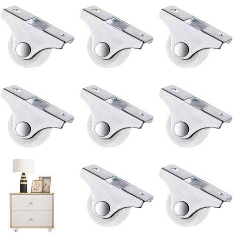 8PCS Small Wheels,Polypropylene Steel Mini Castor Wheels for Furniture,Easier and Safer Small Castor Wheels,Mini Caster Wheels for Small Appliances Movement Polypropylene Steel(White)