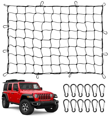 3'x 4' dehnt Sich auf 6'x 8' LKW-Ladungsnetz,Dachgepäckträger-Ladungsnetz für Pickup Trucks SUV,Heavy Duty LKW-Ladefläche Cargo Bungee Net mit 12 D Clip Karabiner Auto Organizer Netz für große Lasten