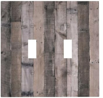 Yamxbfa Rustikales graues Holz, Vintage-Lichtschalter-Abdeckung, Landhausstil, Landhausstil, Doppel-Kippschalter, dekorative 2-Gang-Wandplatte, Abdeckung für elektrische Schalter, Dimmer, Blende für