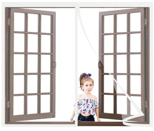 Fliegengitter Fenster 250x170cm Magnet Insektenschutz Balkontür Fliegengitter Anti-Moskito-Mesh-Vorhang mit leistungsstarken Ideal für Balkontür,Kellertür und Terrassentü Weiß