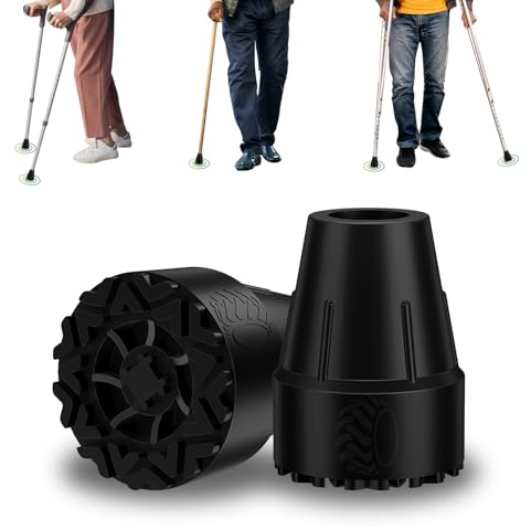 supregear Puntali in Gomma, 2 Pezzi 19 mm Gommini per Stampelle e Bastoni, Gomma Antiscivolo Base Larga con Inserto in Metallo, Presa Estrema