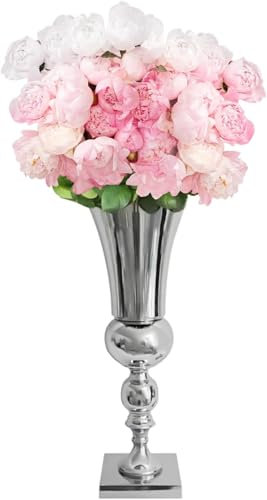 Flower Vase, 50cm Large Luxury Stunning Iron Urn Silver Flower Vase Wedding Table Decor, Stand Vase for Engagement Party Home Table Decorative
