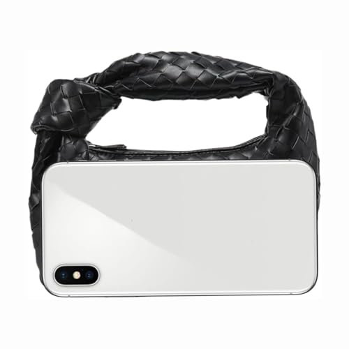 Lipski Handtasche Damen Retro Geknotete Gewebte Schultertasche, Tasche Geflochten Stylish Tote Bag, Weiche PU Leder Umhängetasche, Damen-Henkeltaschen Kosmetiktasche für Arbeit Einkauf (Schwarz)