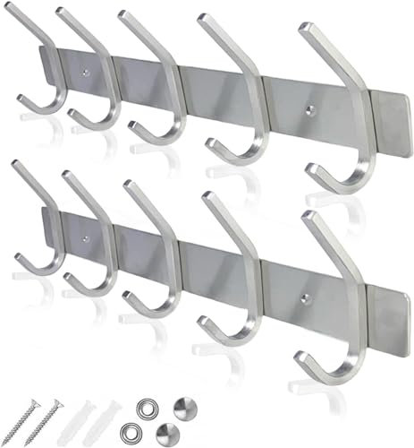 GlazieVault Coat Racks - Stainless Steel Coat Hooks (2 Pack) - Heavy Duty Wall Mounted Hooks