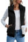 IECCP Herbstjacken Damen Teddyfell Jacke Warm Mode Ärmellose Weste Damen Einfarbig Reißverschluss Casuai Mantel Damen(Schwarz,XL)