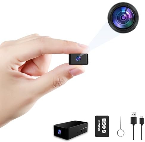 Mini Kamera - 64GB Mini-Kamera - 1080P HD Kleine Kamera, Ein-Knopf-Bedienung, Kontinuierliche und Bewegungserkennung Aufzeichnung, Überwachungskamera für Drinnen/Draußen (Kein WiFi, Enthält TF-Karte)