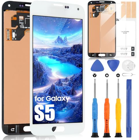 Écran LCD pour Samsung Galaxy S5 TFT, écran LCD pour Galaxy S5 G900 G900F G900H G900A, écran tactile Digitizer Remplacement Assembly + Réparation Kit (Blanc)