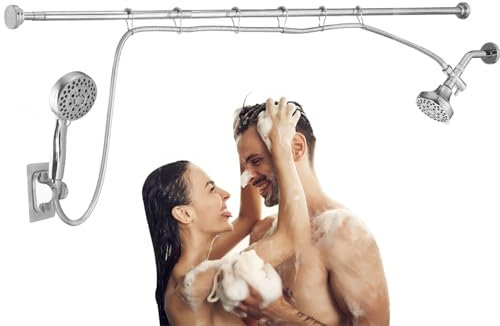 Ultrimkit Cabezal de ducha doble para pareja, combo de cabezal de ducha doble de alta presión, barra de ducha de altura ajustable, cabezal de ducha de mano de 5 ajustes, cabezal de ducha de mano de 5