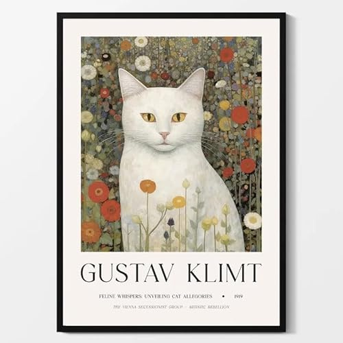 Gustav Klimt Katze Poster Blumen Tiere Wandkunst Gustav Klimt Drucke Gustav Klimt Leinwand Malerei für Zuhause Kunst Bild Dekor 40x65cmx1 Kein Rahmen