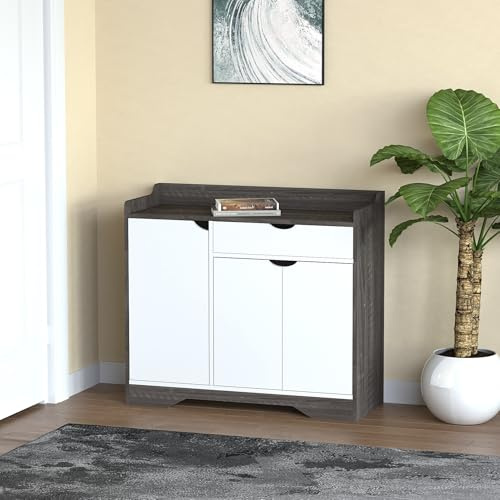 HYGRAD® Modern Grey Large Shoe Storage Cabinet with Display Shelf & Drawer for Entryway, Hallway or Living Room