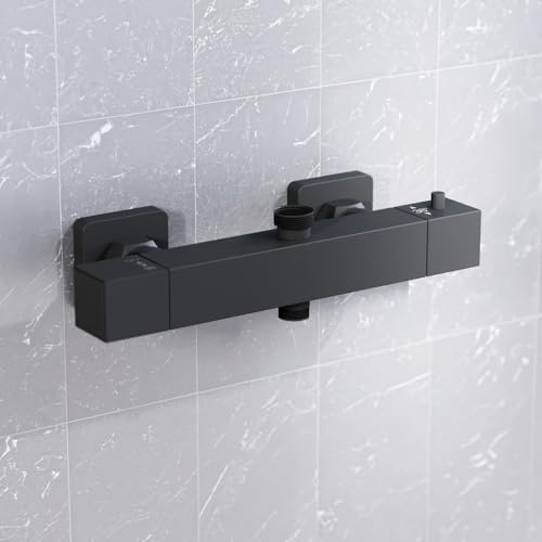 Nes Home Square Matte Black Thermostatic Shower Bar Valve Double Outlet