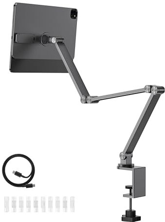 LULULOOK Support Magnétique sans Fil Universel pour iPad Pro 11 M4 (2024) - Aluminium Premium Haute Résistance, réglable à 360°, Pliable & Ultra-Léger Chargement Rapide (Câble USB-C Inclus)