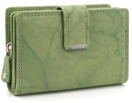 ekavale Damen Geldbörse aus weichem Leder mit RFID-Schutz - Damen-Portemonnaie (Antik-Pastellgrün)