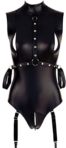 Kswlwccpp Sexy Dessous Damen: Latex Leder Lederoptik Mollig Wetlook Lack Sex Wäsche Schritt Offen XXL Curvy Extrem Erotisch Corsage Korsett Unterwäsche