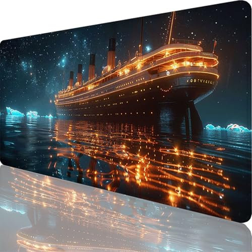 Tapis de Souris Gamer 1600x800x3 mm, Grand Tapis de Souris Noir, Bateau Mouse Pad Imperméable et Antidérapant, Multifonction Grand sous Main Bureau pour Clavier et Souris, Decoration Maison 40-7i
