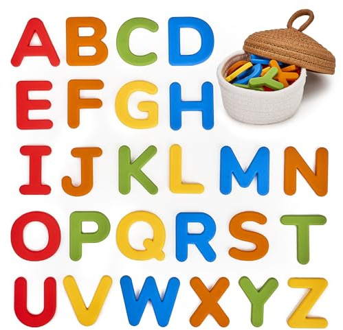 JoyCat Silikon Alphabet Magnetbuchstaben, 26 Großbuchstaben Magnete Kinder ab 1 Jahr, Kühlschrankmagnete Magnetspiel für Buchstaben Lernen, Geschenke für Kinder 1 2 3 Jahre