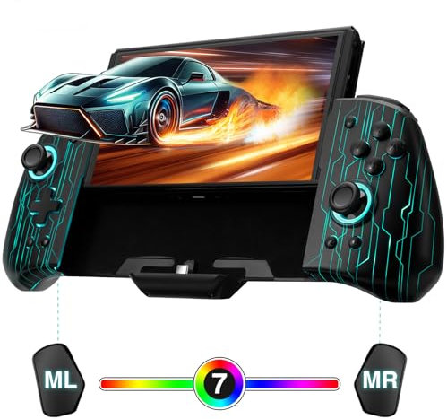 PALPOW Hall Effect Switch Controller for Nintendo Switch/OLED One-Piece JoyPad, Ergonomic Switch Handheld Controller with/RGB/Turbo/Mapped Switch Pro Controller - Black Laser