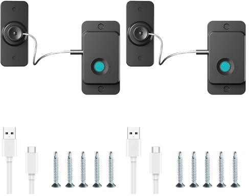 Kühlschrank Schloss mit Fingerabdruck, Schranksicherung Baby, Kindersicherung Ohne Bohren, Fenstersicherung Kinder, USB-Laden, Geeignet füR Haus und BüRo (Schwarz, 2 Stück)