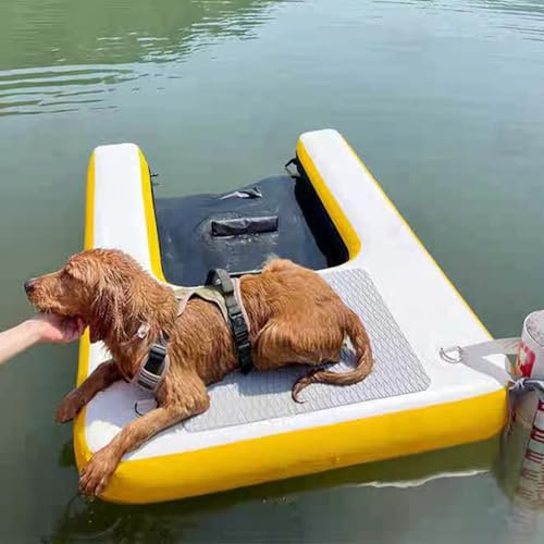 Rampa Gonfiabile per Cani Tappetini Galleggianti per Lago con Rampa per Cani, Scaletta Gonfiabile per Cani Piscina Fuori Terra, Piattaforma Galleggiante per Pontile Rampe per Barche per Cani(Yellow)