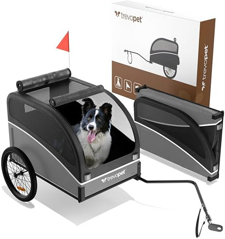 TrevoPet® Remorque Velo Chien – Chariot Pliable avec attelage et réflecteurs – Carriole étanche Jusqu’à 40 kg – Compatible avec vélos électriques – Gris