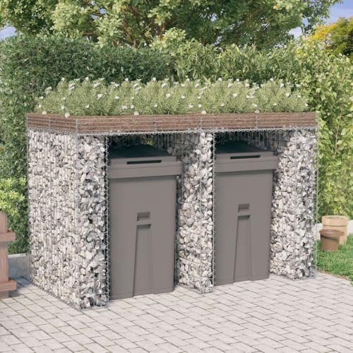 Gabion Mur pour poubelle en fer galvanisé 192 x 91 x 120 cm