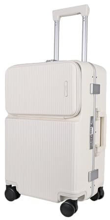 JLY Covestro Polycarbonate Carry-On Suitcase – Small Cabin Luggage with Front Lid Access, Cup Holder, Hanger Hook, Dual TSA Locks, Silent Spinner Wheels – Warm White