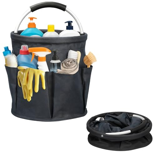 Putzmittel Organizer Faltbare Aufbewahrungskorb Mit 6 Fächern(Schwarz) | Organizer Putzmittel Mit Griff, Reinigungstasche Putzmittel Organizer Wasserdicht FüR Indoor Und Outdoor Organisation