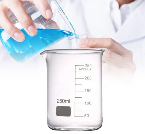 Vaso medidor de Vidrio de borosilicato Grueso de Forma Baja, Vaso medidor Graduado con Pico para experimentos de Laboratorio, Cocina y repostería, Transparente (800 ml)