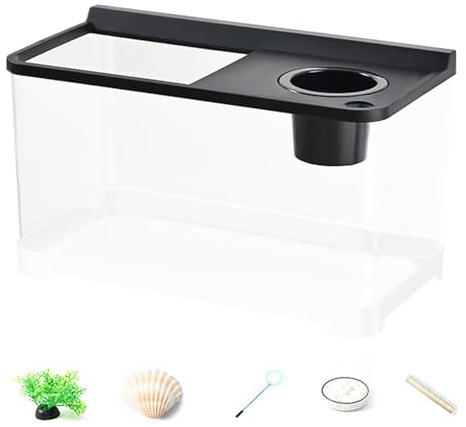 Yulokdwi Petit Aquarium Lumières 3 Couleurs | Bac à Poissons Domestique | Écosystème Élégant pour Bureau Maison Entrée Chambre à Coucher